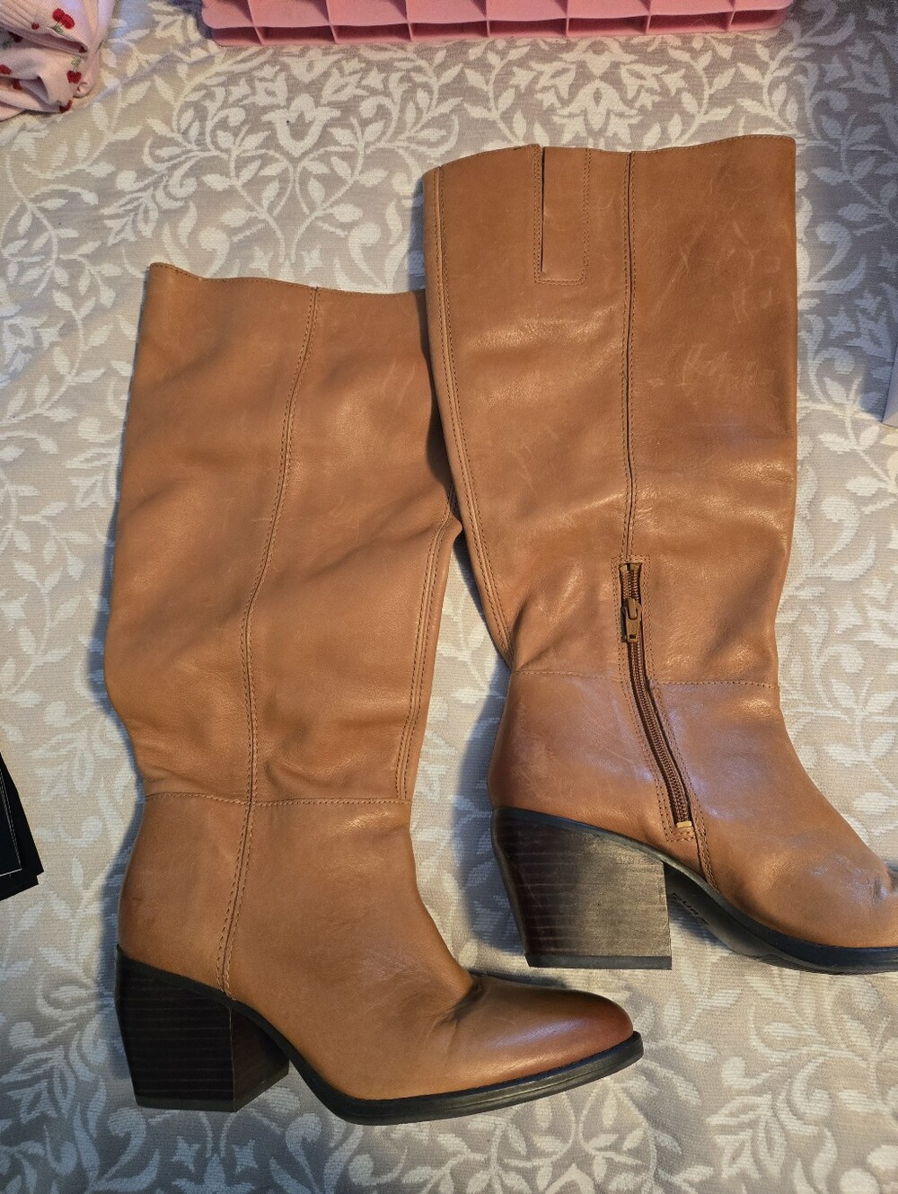 Women's Tall Tan Leather Heeled Boots
